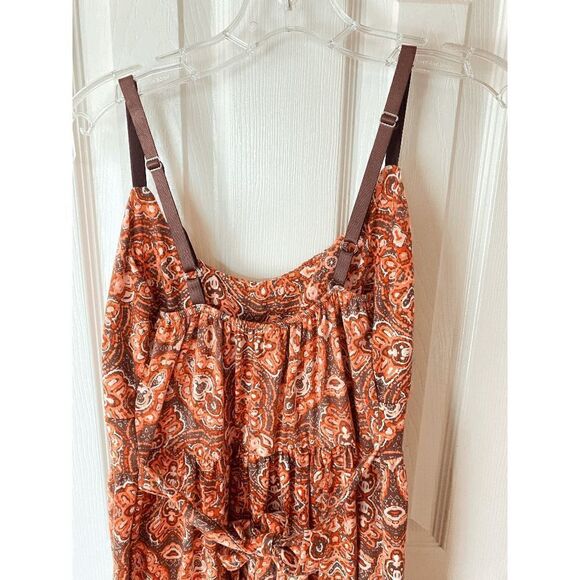 Allison Britney Stretchable Spaghetti Strap Maxi Sundress Orange Boho Sz L - Picture 6 of 6